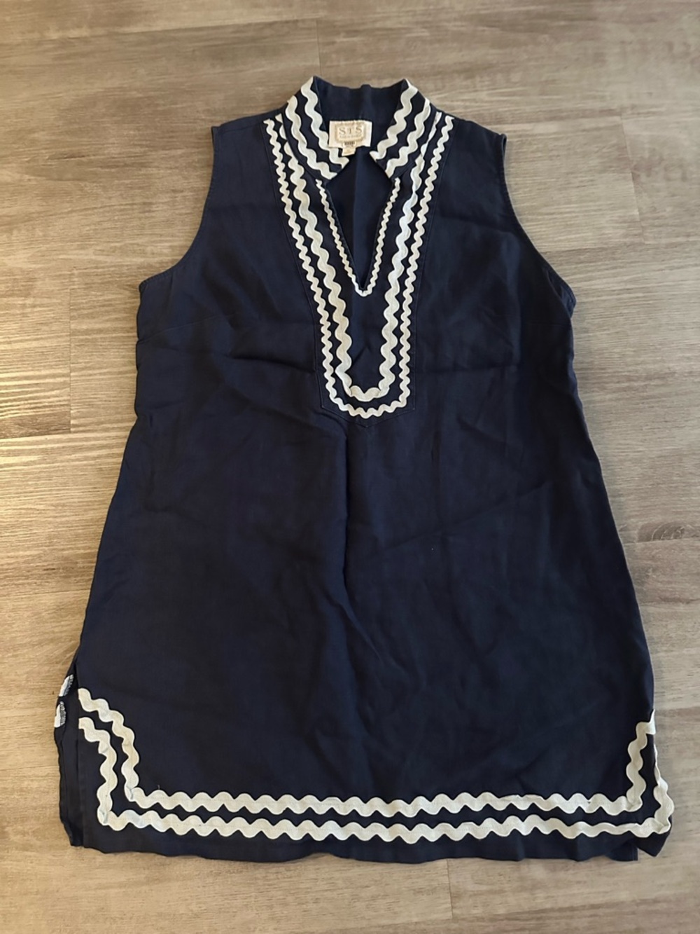 Sail to Sable Navy Tunic Dress with White Scalloped Trim